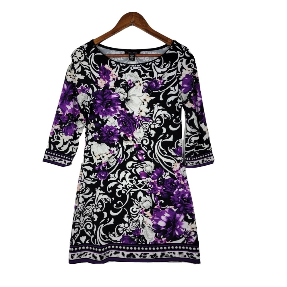 White House Black Market Size XS Shift Dress Purple‎ Floral